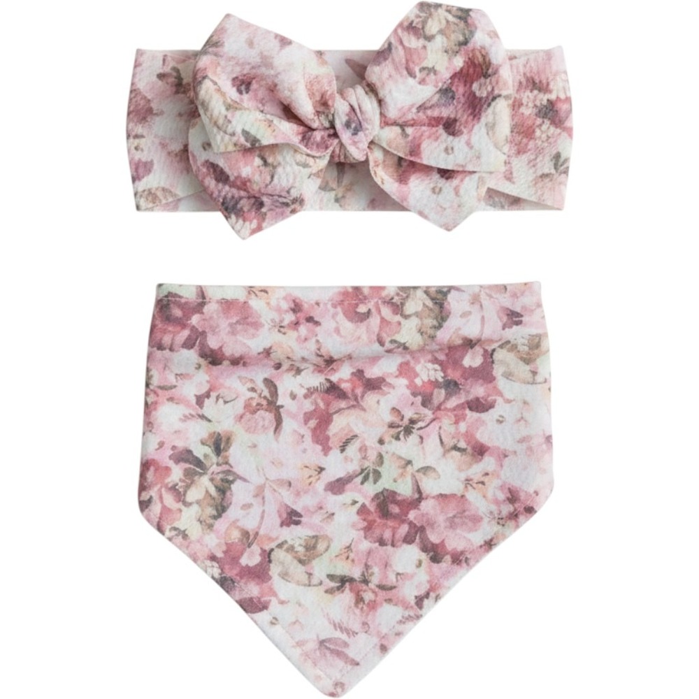 Ava Olivia Baby girls pink floral bib & bow set New Colorful